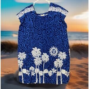 Cabali Dress L Blue Floral Tropical Casual Print Beach Pool Spa Cruisewear Tiki